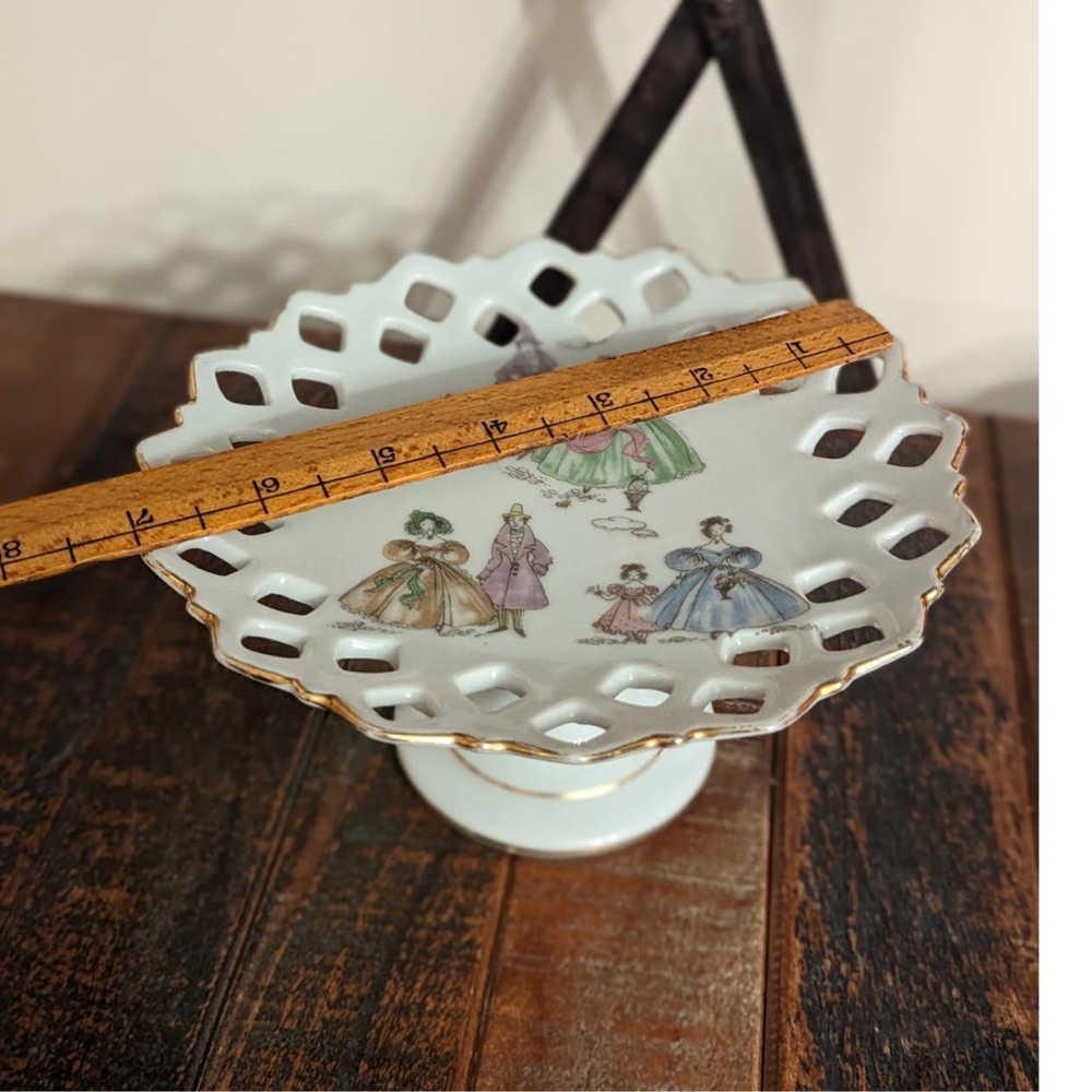 Vintage Lefton China Reticulated Compote Snack Dish-Handpainted